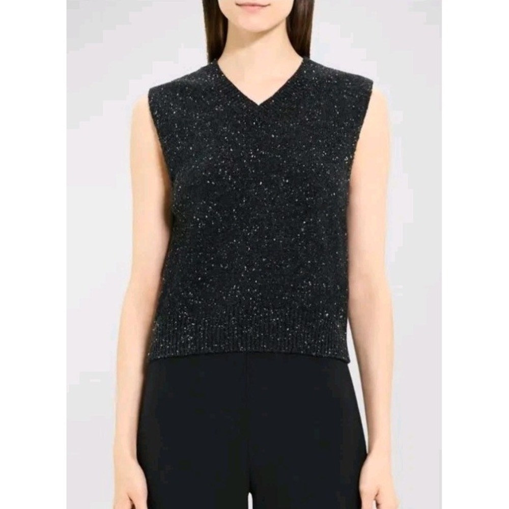 Theory Shrunken Wool Cashmere Donegal Sweater Vest Womens XS Speckle Knit V Neck